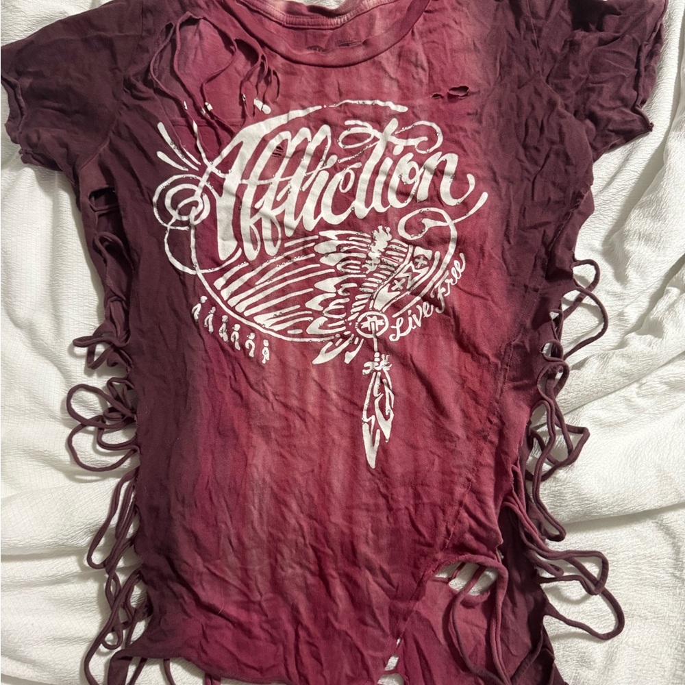 PENDING Affliction Women's Distressed Burgundy Top